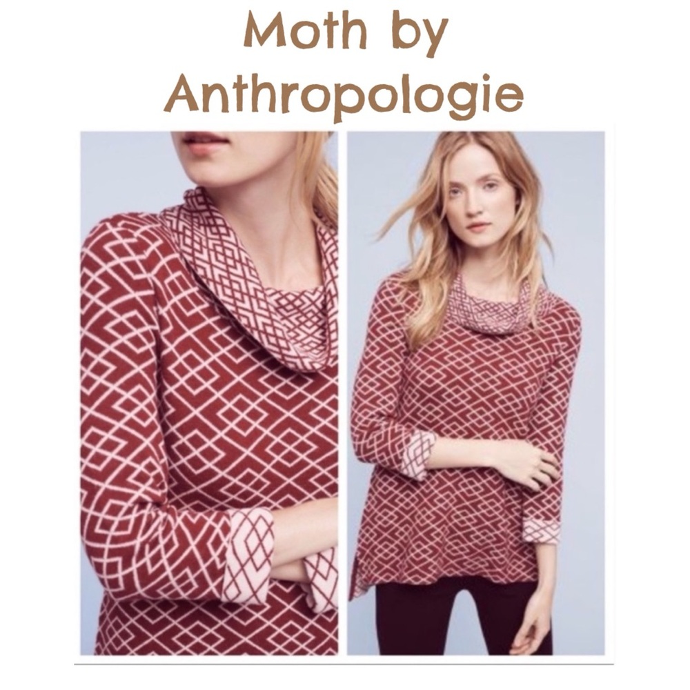 Anthropologie Moth‎ Burgundy Geometric Sweater